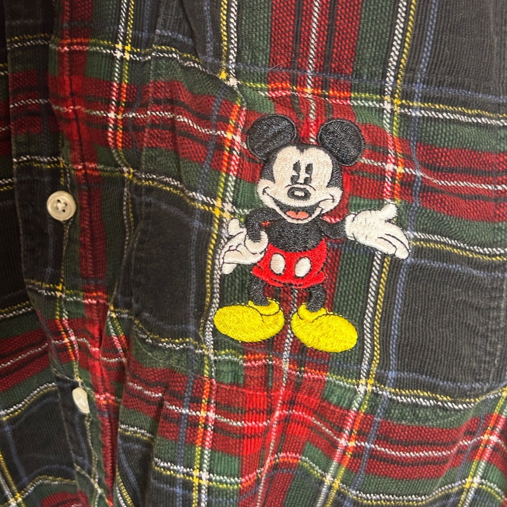 Vintage Disney Store Mickey Mouse Plaid Flannel Shirt Men’s Large - Picture 3 of 6
